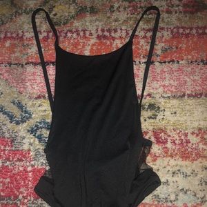 Black going out bodysuit, low cut, mesh sides